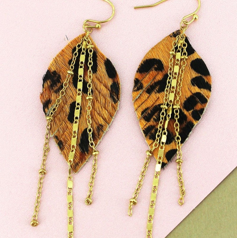 Leopard Leaf & Chain Earrings